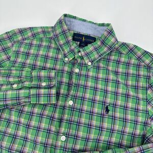 Ralph Lauren Button Down Size (14-16) Green Purple Orange Plaid Black Horse Logo
